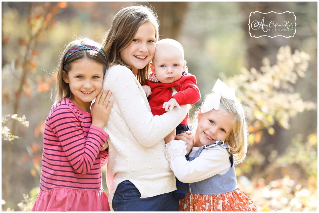 Sisters with their Baby Brother Fall Family Generations Portraits in Asheville NC Botanical Gardens